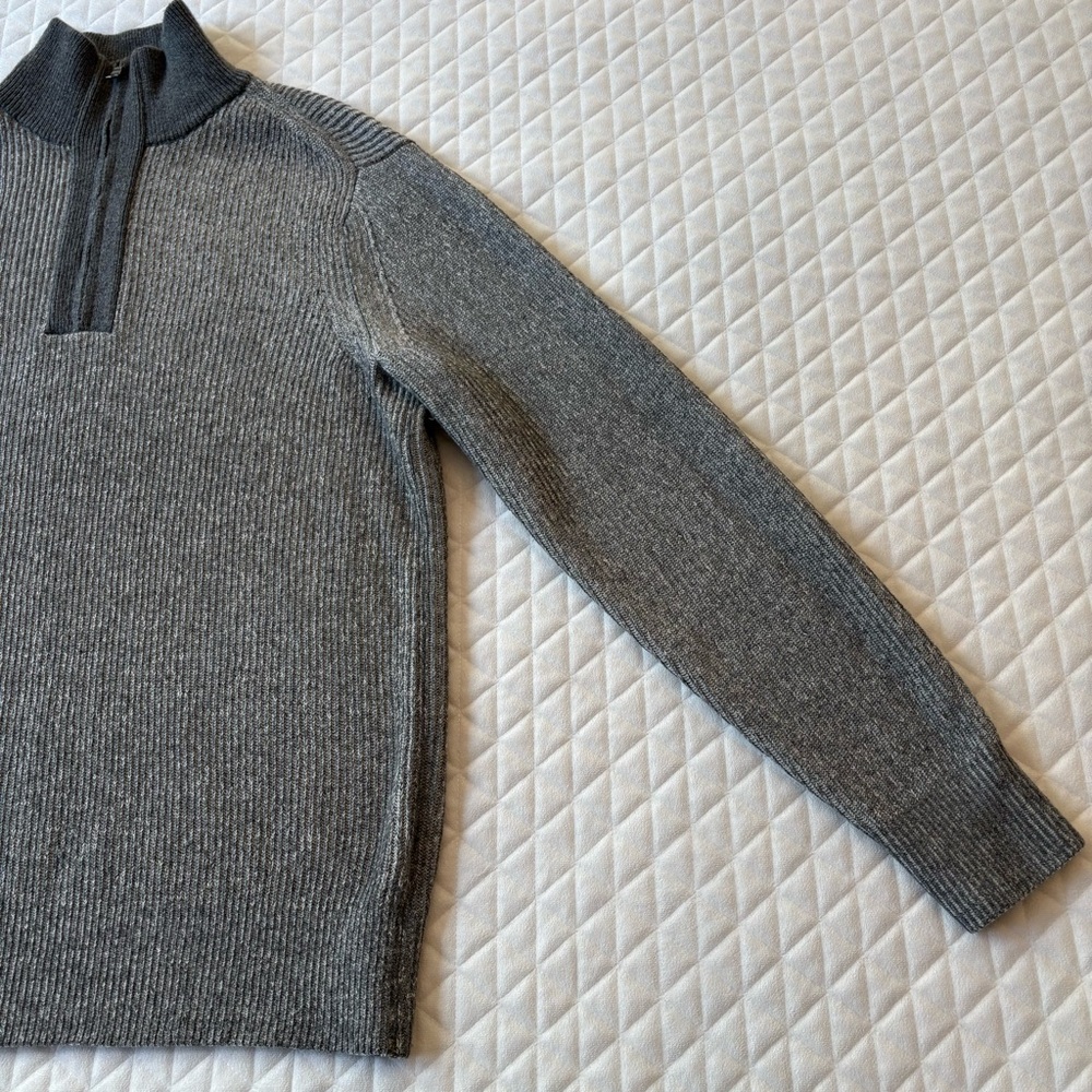 Banana Republic Italian Yarn Merino Wool Gray 1/4 Zip Men’s Sweatersize L Cozy - Picture 8 of 15